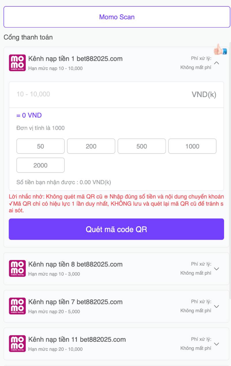 Hướng Dẫn Chi Tiết Các Phương Thức Nạp Tiền BET88 4 MoMo pay (Nạp Nhanh)