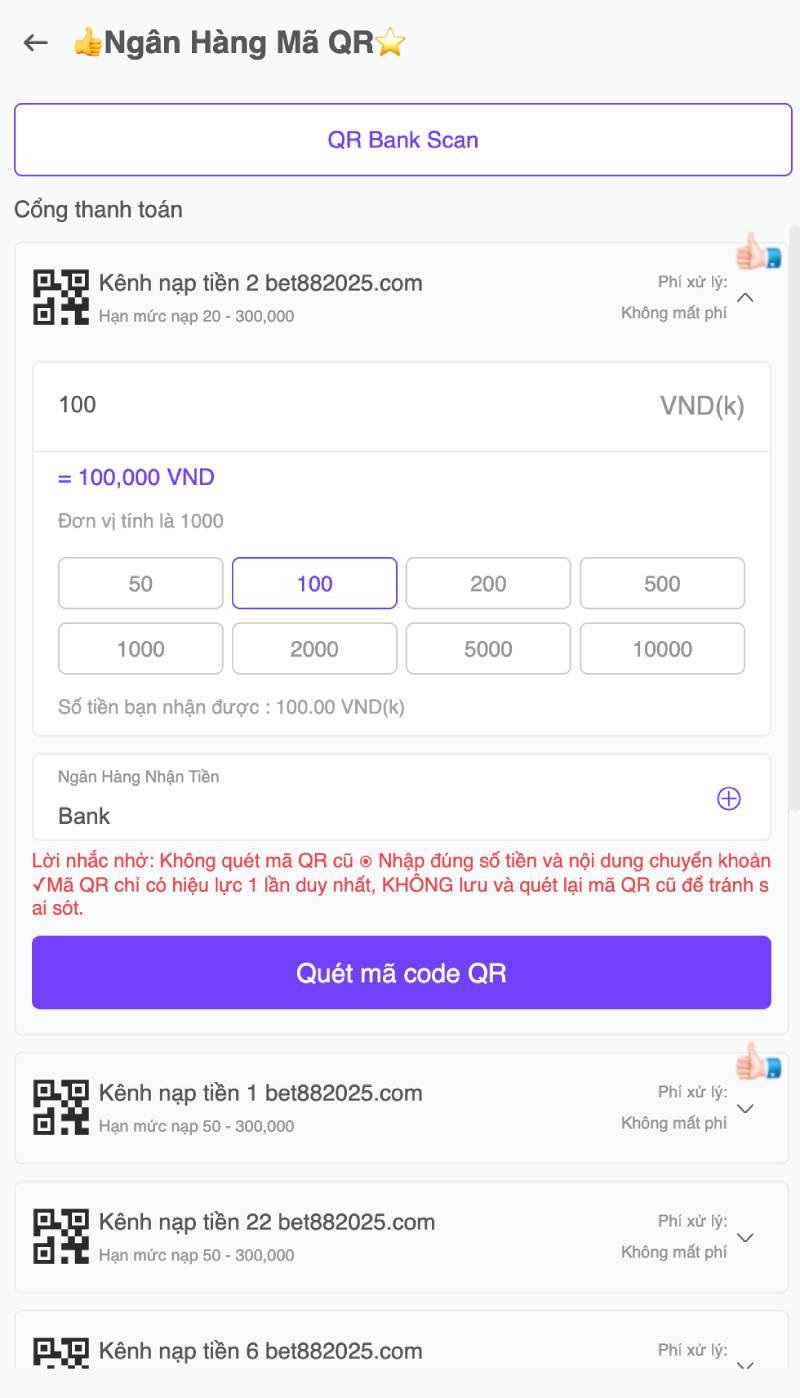 Hướng Dẫn Chi Tiết Các Phương Thức Nạp Tiền BET88 2 Ngân hàng địa phương (khuyên dùng)