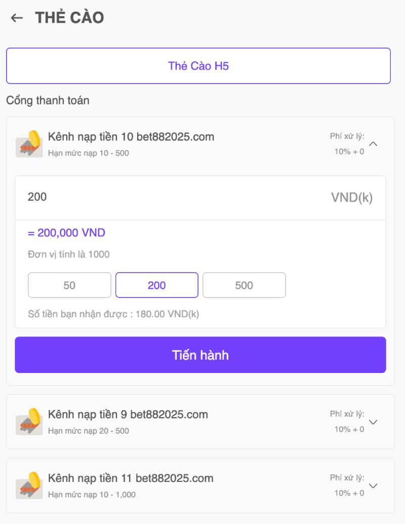 Hướng Dẫn Chi Tiết Các Phương Thức Nạp Tiền BET88 5 The cao nap tien nhanh